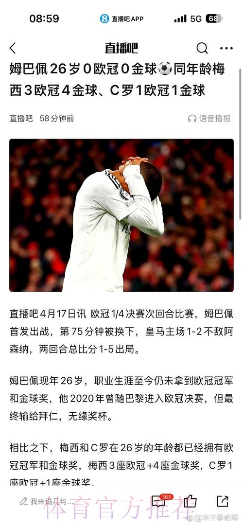 快27岁姆巴佩仍0金球0欧冠 同龄梅西4金球3欧冠